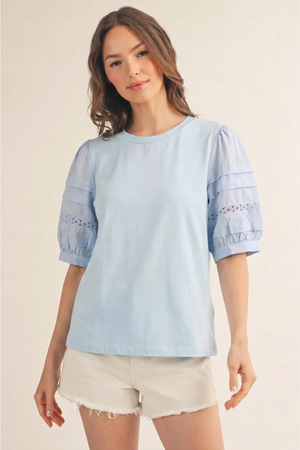 Lace Puff Solid Top