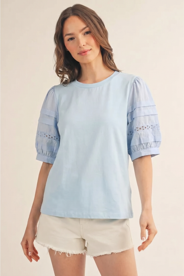 Lace Puff Solid Top