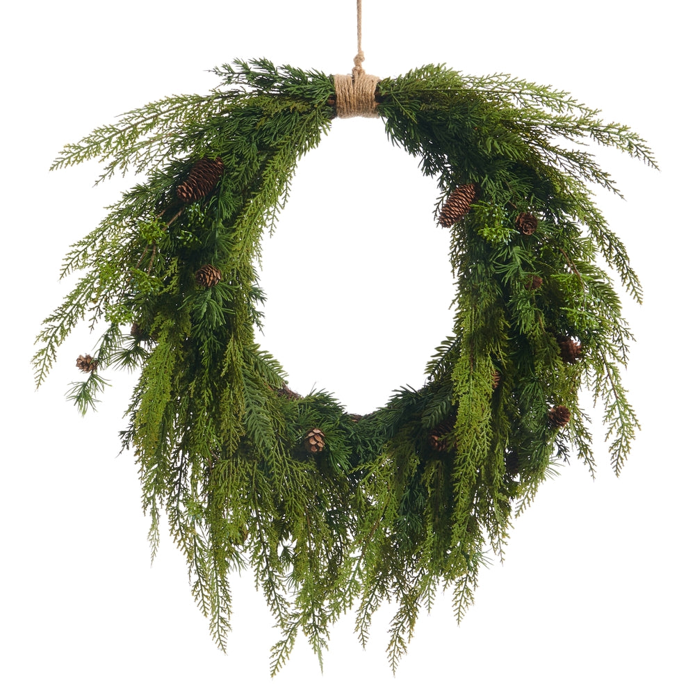 27" Cedar and Mini Pinecone Wreath