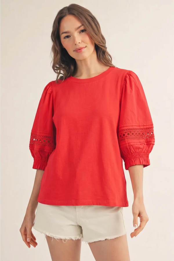 Lace Puff Solid Top
