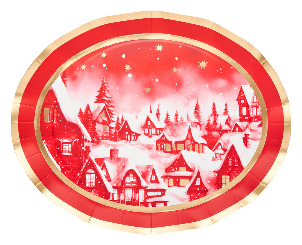 Wavy Platter Plate Christmas Village/8pkg