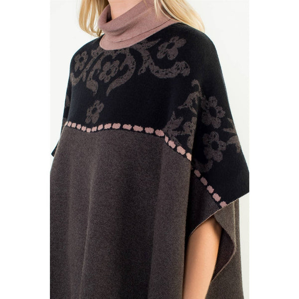 Jacquard Floral Knit Poncho