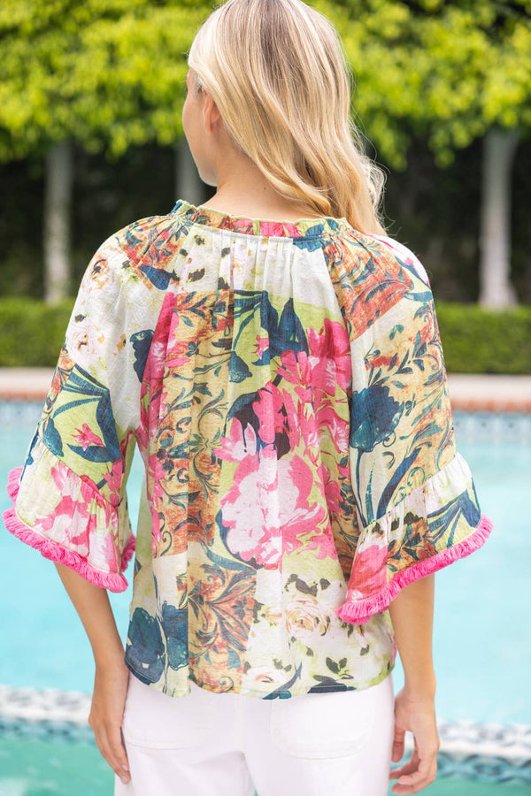 Tassle and Fringe Wide Sleeve Floral Top
