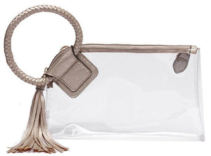 See Through Clear Cuff Handle Tassel Wristlet Clutch/Crossbody