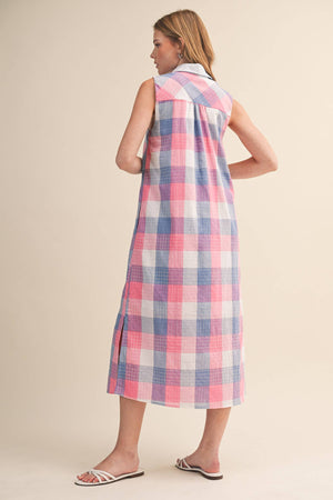 Checkered Plaid Button Down Midi Dress