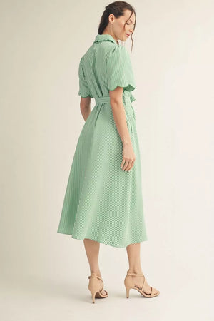 Seersucker Scallop Midi Dress