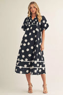 Puff Sleeve Polk Dot Midi Dress