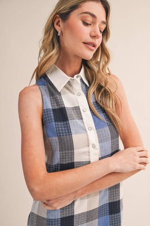 Checkered Plaid Button Down Midi Dress