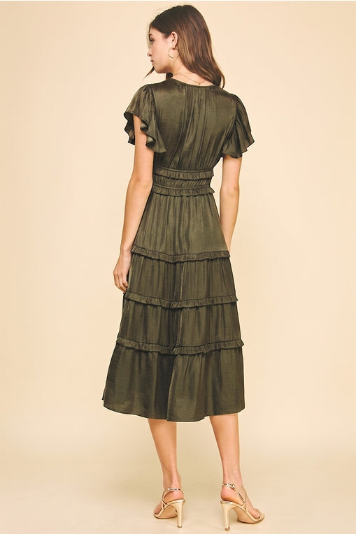 V-Neck Tiered Midi Dress