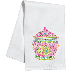 Handpainted Pink Chinoiserie Urn Kitchen Towel