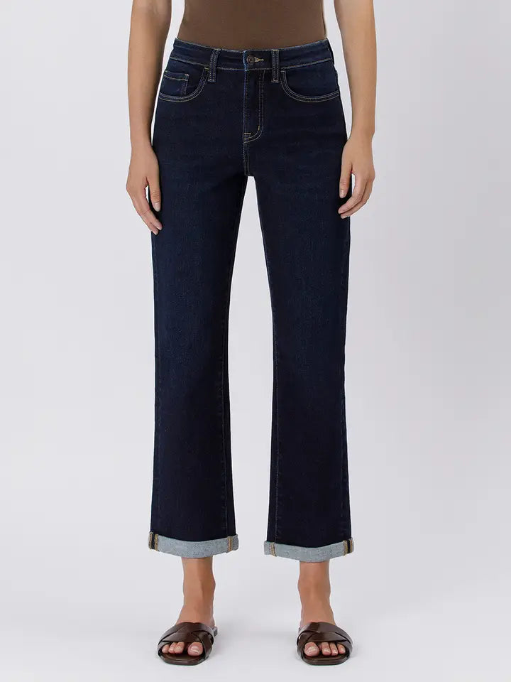 HIGH RISE CUFFED CROP STRAIGHT JEANS