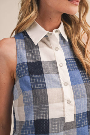 Checkered Plaid Button Down Midi Dress