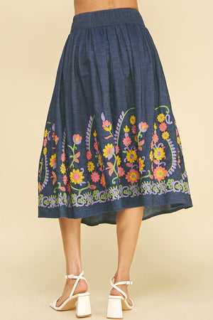 Flared Floral Embroidered Skirt