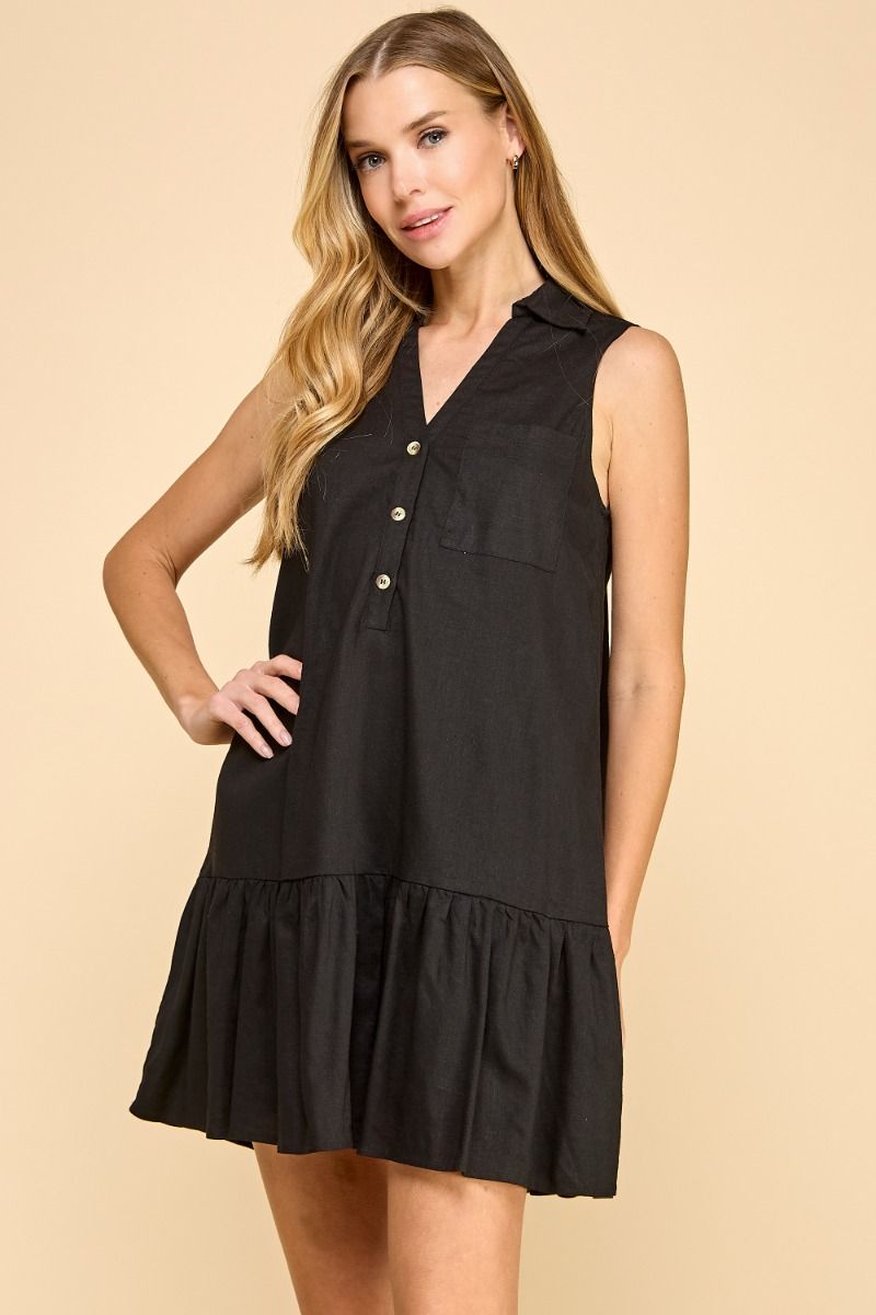 Sleeveless Dropped Waist Shirt Dress