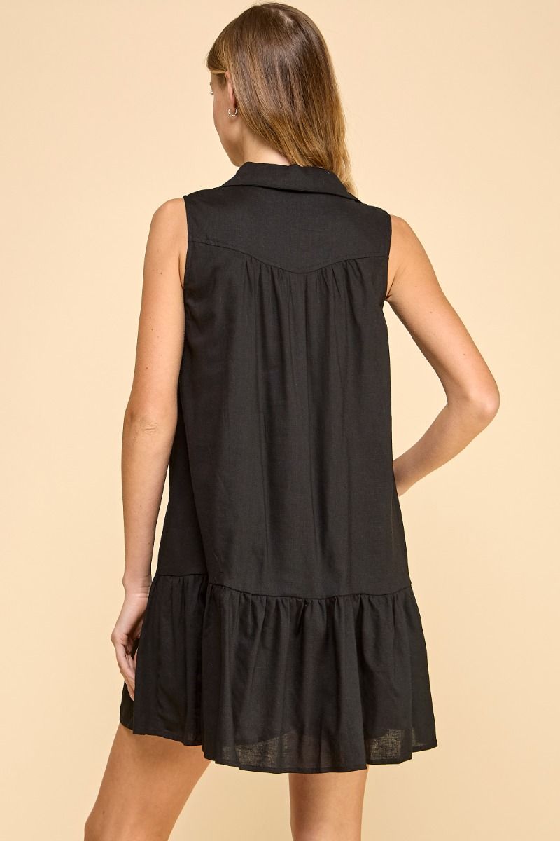 Sleeveless Dropped Waist Shirt Dress