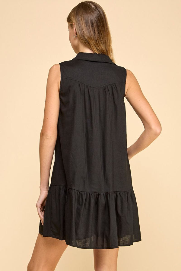 Sleeveless Dropped Waist Shirt Dress