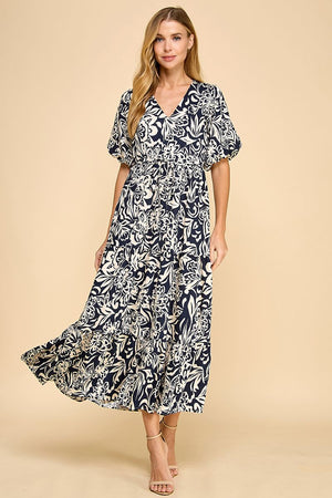 Abstract Floral Midi Dress