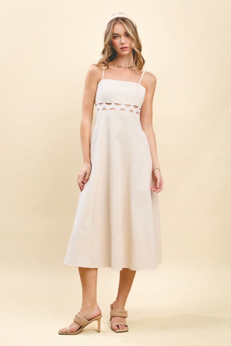 Square Neckline Ric Rac Midi Dress