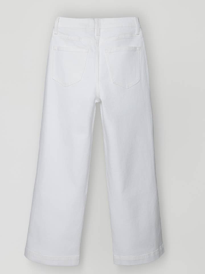 White High Rise Patch Pocket Wide Leg Jean