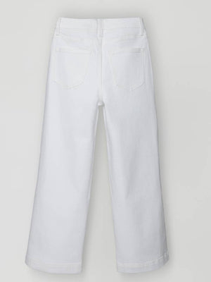 White High Rise Patch Pocket Wide Leg Jean