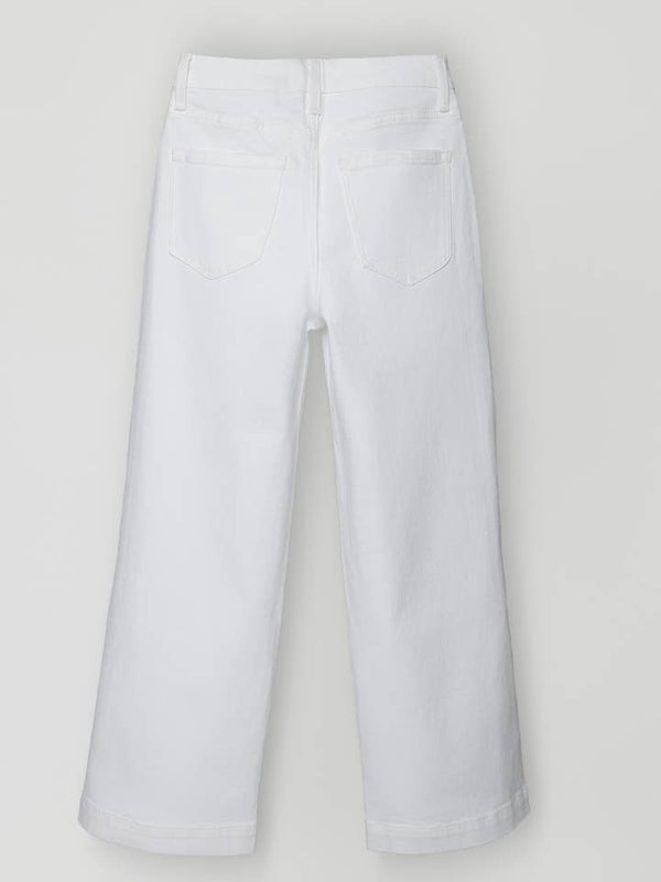 White High Rise Patch Pocket Wide Leg Jean