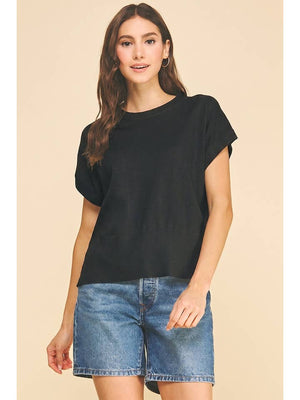 Black Cap Sleeve Knit Top