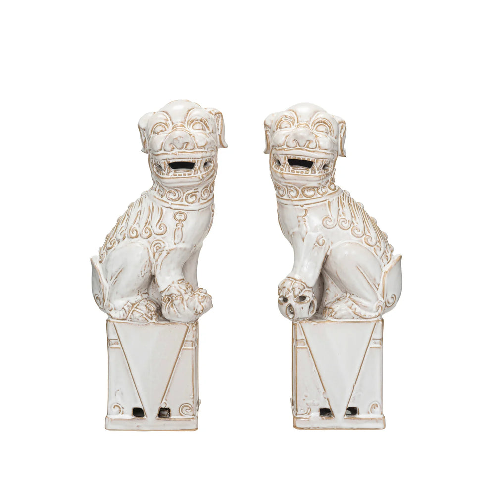 Stoneware Lion Foo Dog Set