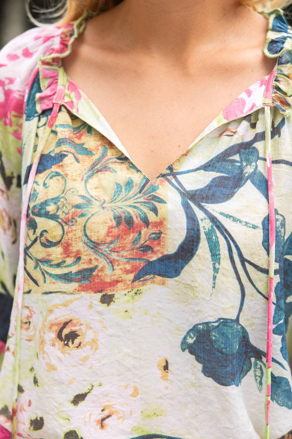 Tassle and Fringe Wide Sleeve Floral Top