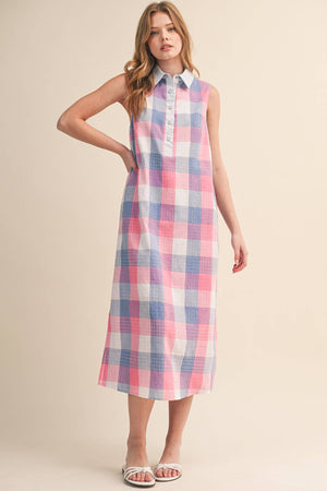 Checkered Plaid Button Down Midi Dress