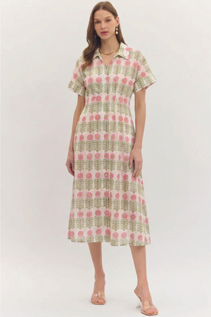 Block Floral Midi Dress