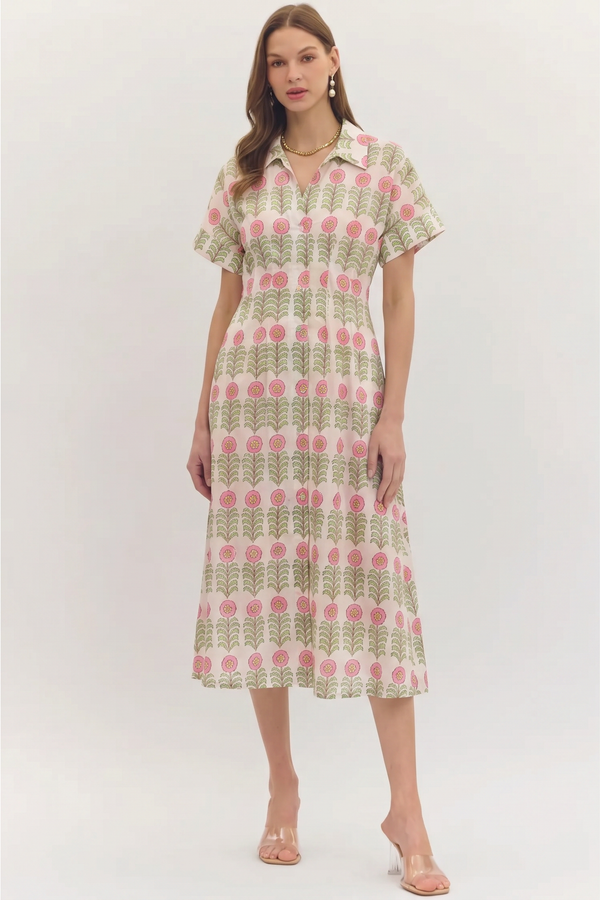 Block Floral Midi Dress
