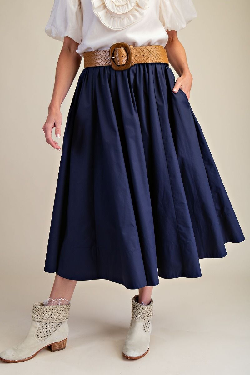 Poplin Wide Swing Midi Skirt