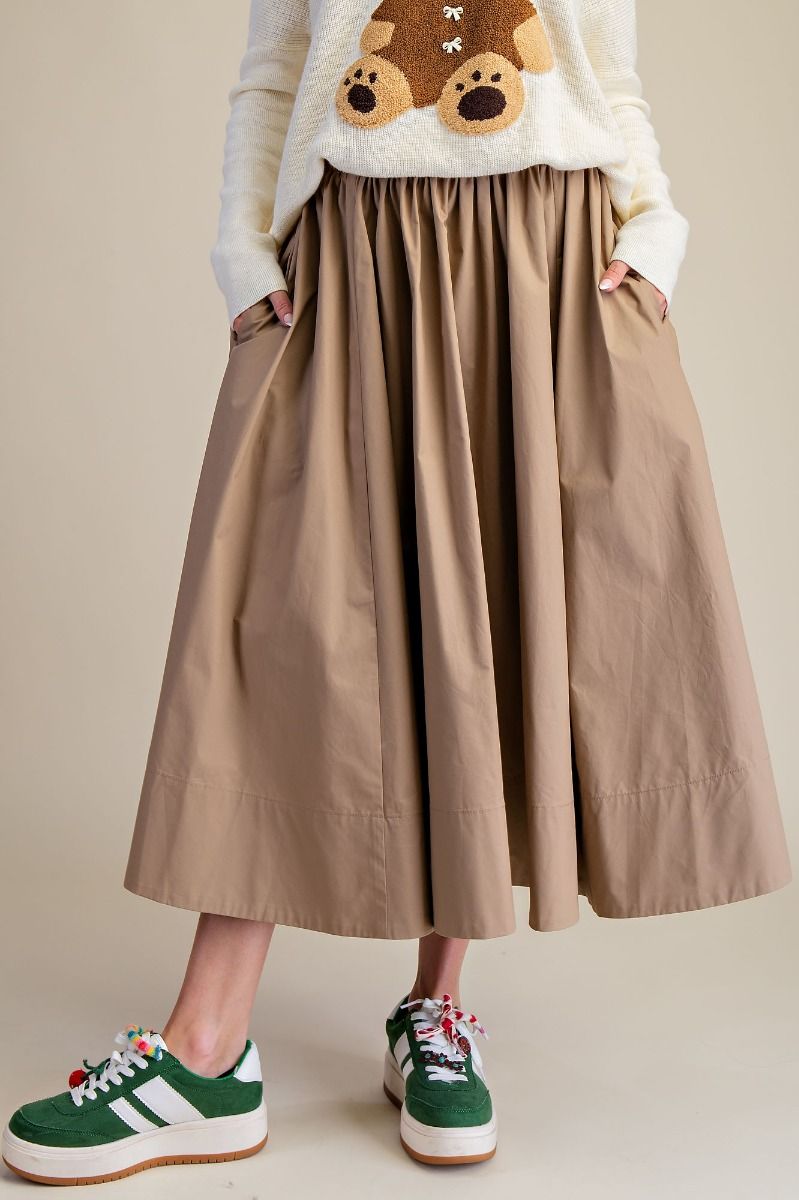 Poplin Wide Swing Midi Skirt