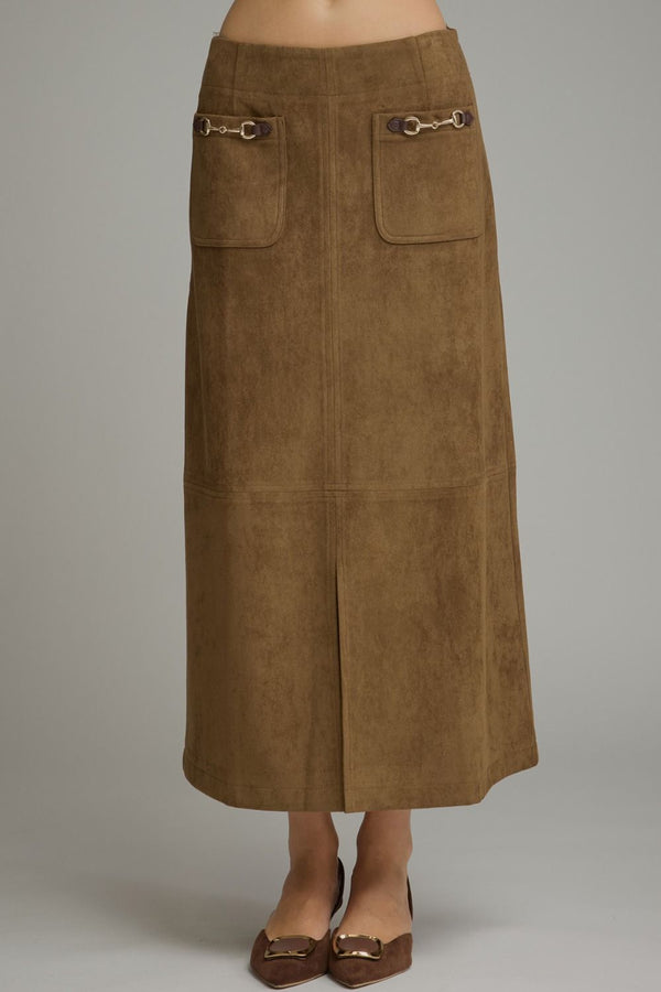 Horsebit Suede Midi Skirt