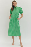 Stripe Puff Sleeve Midi Dress
