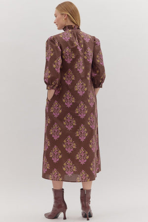 Burgundy Print Midi Dress