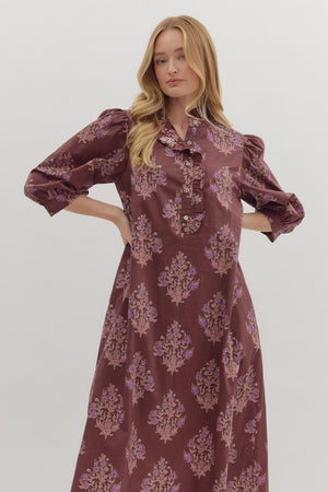 Burgundy Print Midi Dress