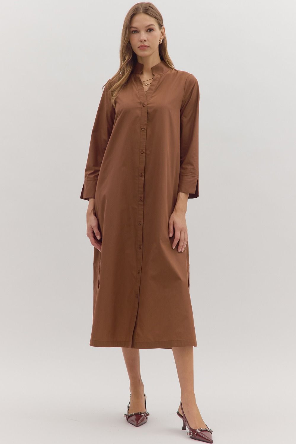 Long Sleeve Solid Midi Dress