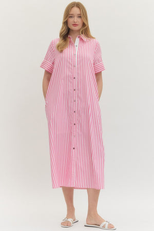 Collared Pink Midi Dress