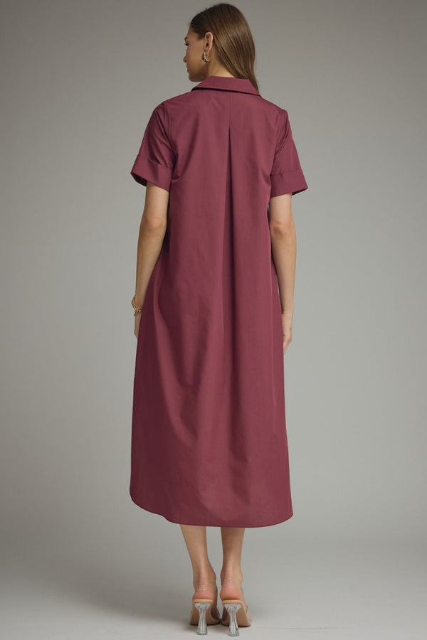 Wine Gold Button Midi Dress