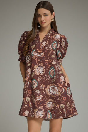 Wine Floral Mini Dress