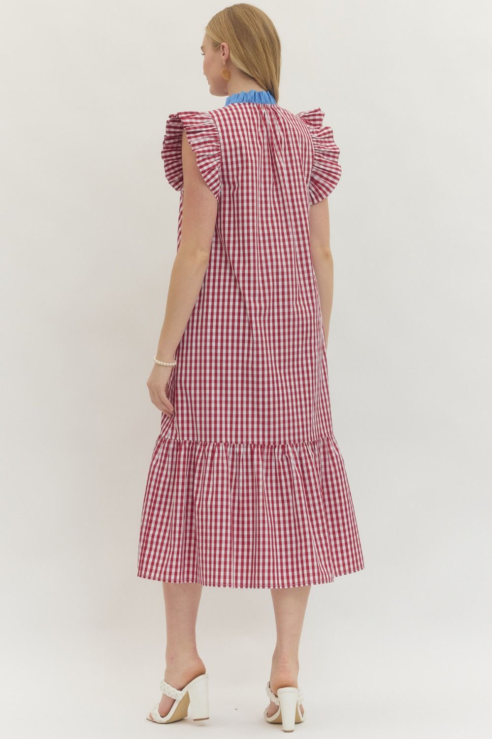 Red & Blue Gingham Midi Dress