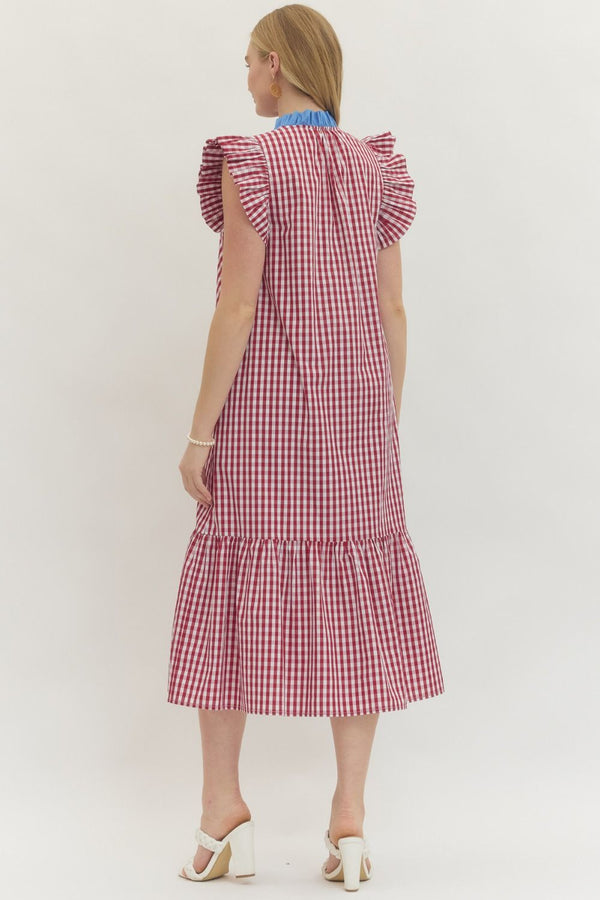 Red & Blue Gingham Midi Dress