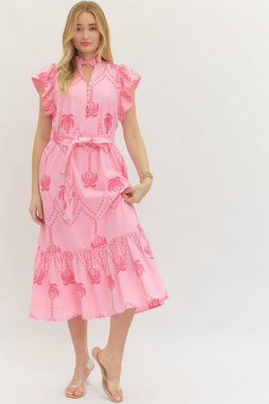 Pink Palm Midi Dress