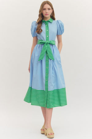 Solid Contrast Stripe Midi Dress