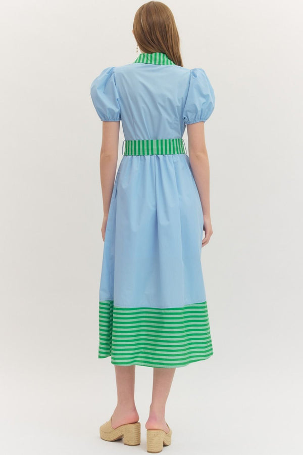 Solid Contrast Stripe Midi Dress