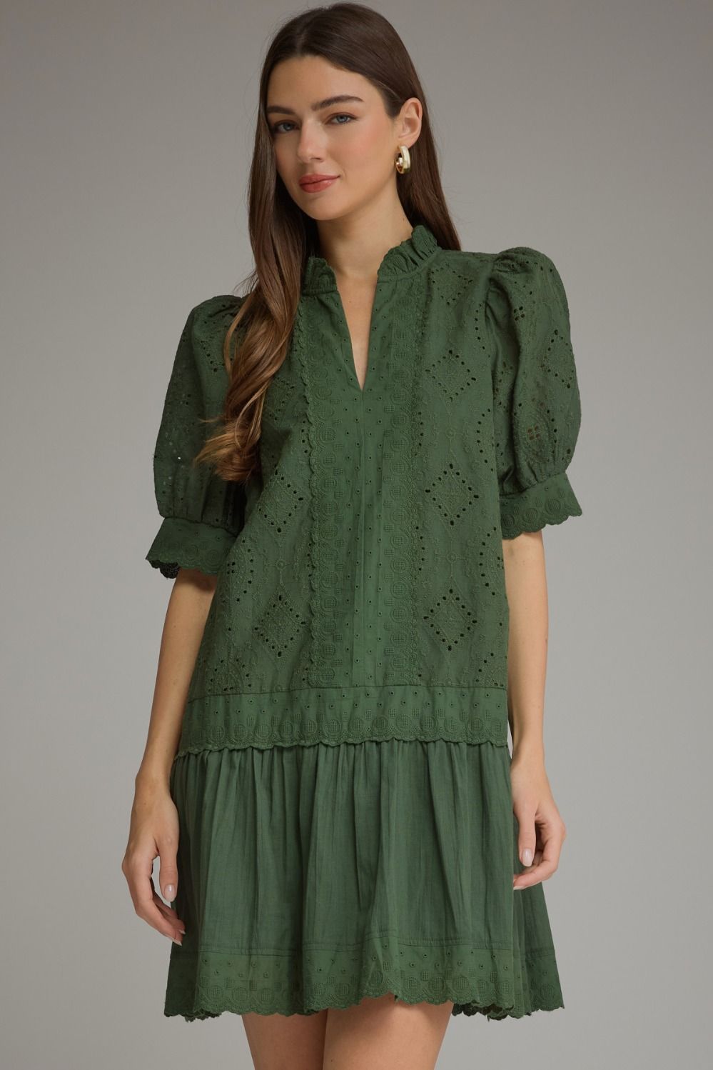 Hunter Green Puff Sleeve Mini Dress