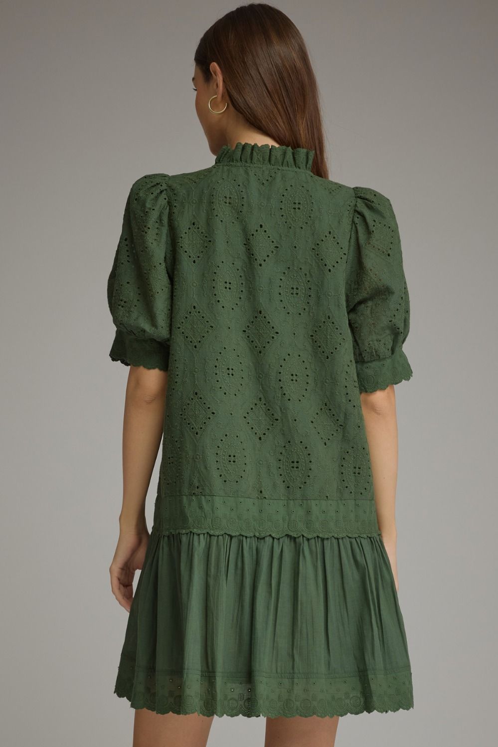 Hunter Green Puff Sleeve Mini Dress