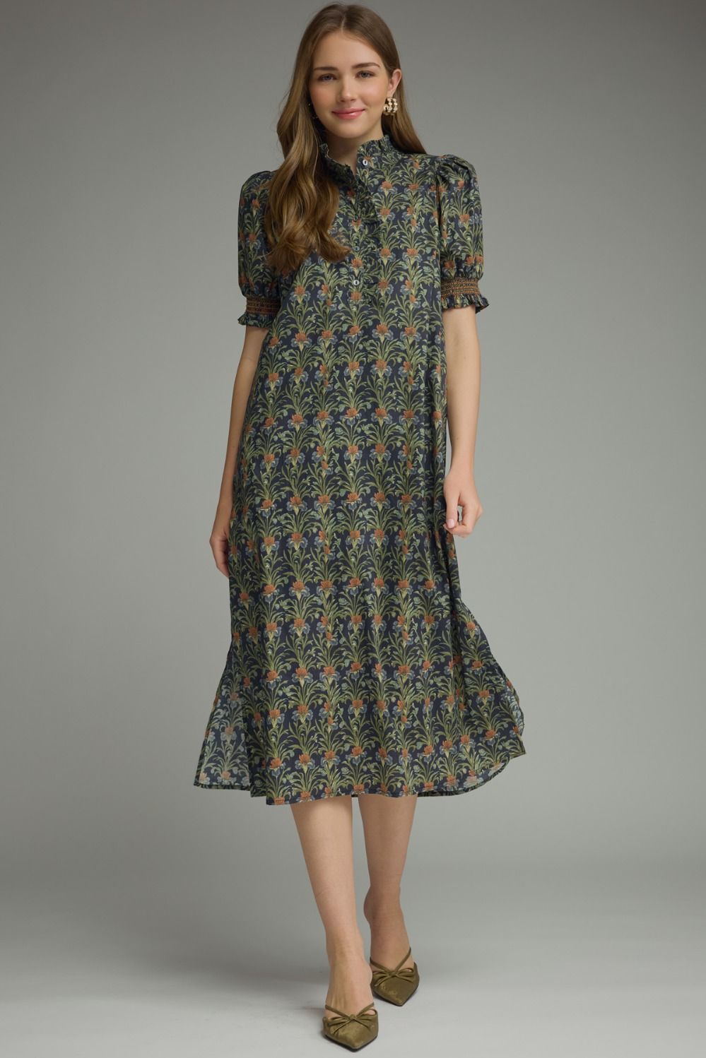 Fall Floral Print Midi Dress