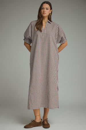 Gingham V-Neck Midi Dress